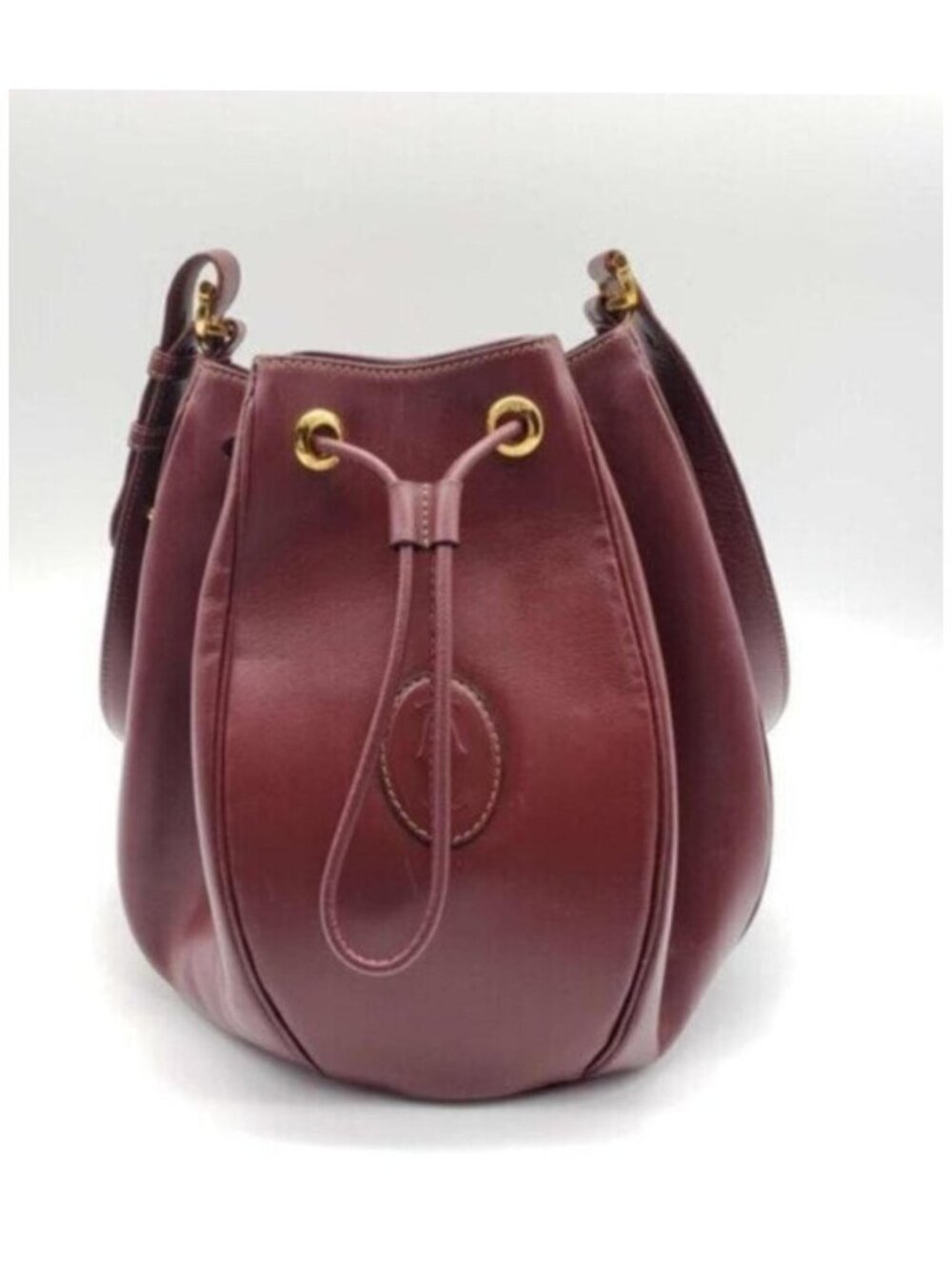 Authentic Cartier Burgundy Leather Bucket Bag Drawstring Crossbody - Picture 2 of 16
